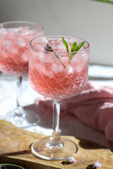 iced rose cocktails with spearmint