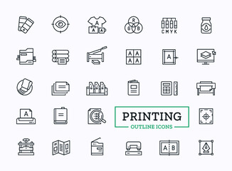 Symbols for typography. Vector outline icons for printing industry.