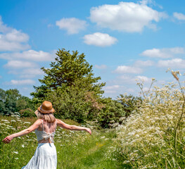 Walking through the English Cotswolds countryside