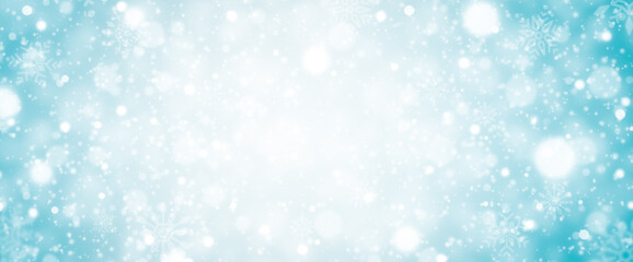 abstract light blue background with bokeh, Christmas background with snow
