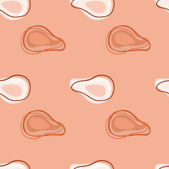 Healthy vitamin seamless doodle pattern with contoured avocado ornament. Pink pale background.