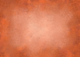 Abstract grunge background with ink spots in tangerine color with illuminated center. Orange vintage design for packaging, prints. Paper texture