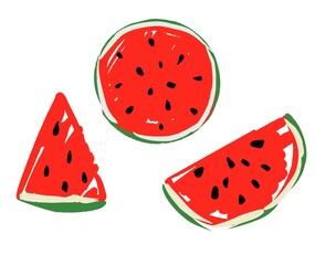 Hand Drawn Watermelon Set, Vector Illustration Watermelon Sketch