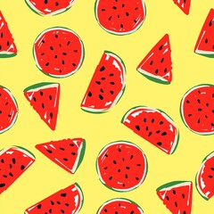 Watermelon sketch seamless illustration vector Tropical Trend Design Prints for Textiles