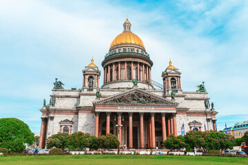 Beautiful view of St. Isaac's Cathedral on a summer day in St. Petersburg