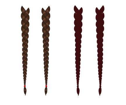 Long female braids on a white background. Symbol. Vector illustration.