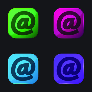 Arroba Symbol four color glass button icon