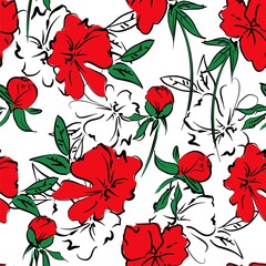 Seamless pattern hand drawn red peonies background of flowers print for textiles vector illustration