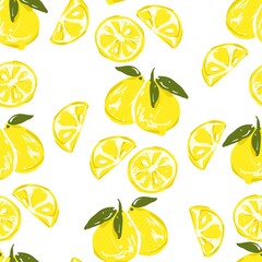 Hand drawn Lemon background pattern seamless trend print for textile