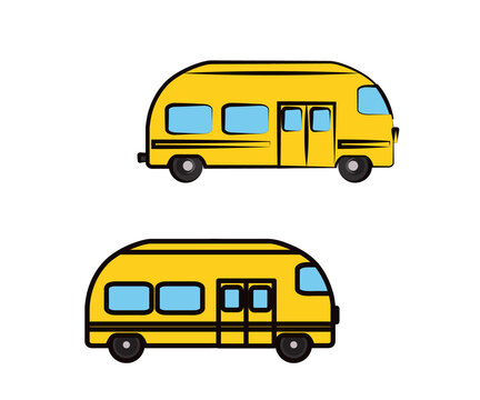 Yellow bus on a white background. Symbol. Vector illustration.