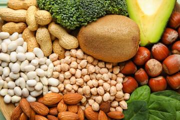 Healthy products rich in vitamin E, closeup