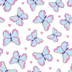 Fototapeta na wymiar Hand drawn Butterfly seamless pattern vector illustration, Summer Print design