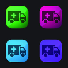 Ambulance four color glass button icon