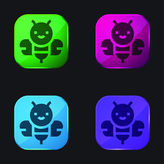 Bee four color glass button icon