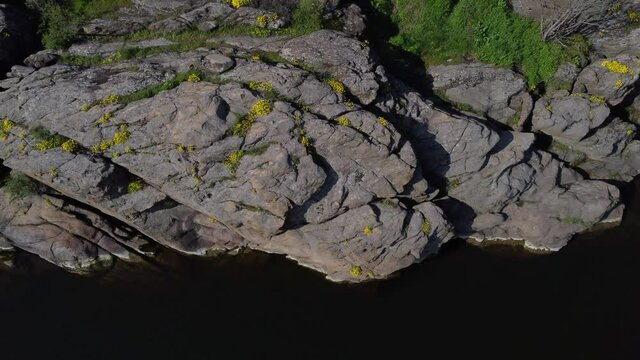 Aerial View of Beautiful Rocks above the River. Rocky Coast