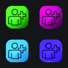 Obraz premium Add User Hand Drawn Outline four color glass button icon