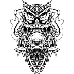 Owl With Skull Silhouette