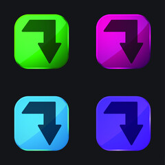 Arrow Down Broken Filled Angle four color glass button icon