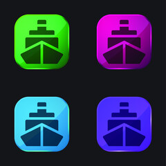 Boat four color glass button icon