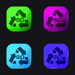 Bio Mass Recycle Symbol four color glass button icon