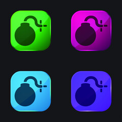 Bomb With Burning Fuse four color glass button icon