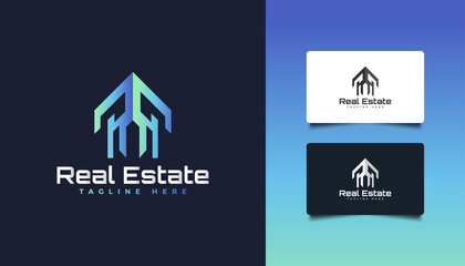 Abstract and Modern Real Estate Logo in Blue Gradient. Construction, Architecture, Building, or House Logo