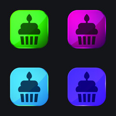 Birthday Cake four color glass button icon