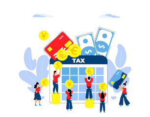 People pay tax money income. Taxation currency calculating
