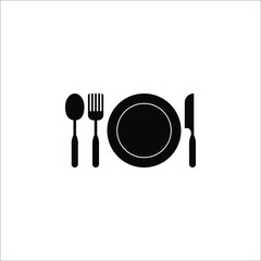 Plate, fork and knife icon in flat style. Food symbol vector illustration. Bar, cafe, hotel concept on white background. color editable