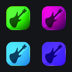 Bass Guitar Black Silhouette four color glass button icon