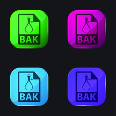 Bak File Format Symbol four color glass button icon