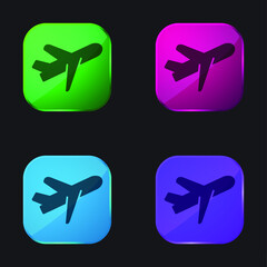 Airplane four color glass button icon