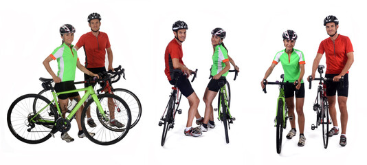 Fototapeta premium woman and man with bicycle on white background