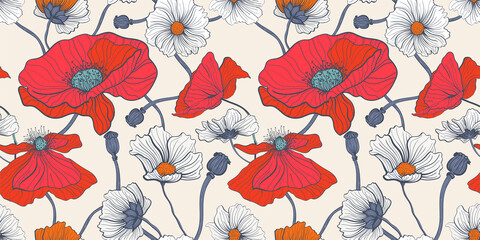 Summer meadow flowers for seamless pattern