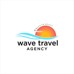 Ocean Wave Logo Design, Tropical Vacation and Summer Travel Symbol, Fresh Marine Concept