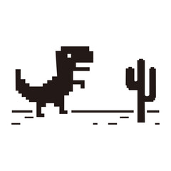 dinosty icon vector is running to pass a cactus. dinosty is a black dinosaur character game 