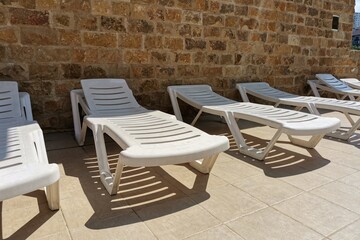 sun lounger in the hotel for relaxing and sunbathing