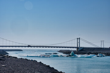 Bridge over the lagoon which allows the iceflows and icebergs to flow out into the Atlantic Ocean