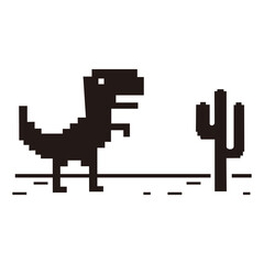 dinosty icon vector is running to pass a cactus. dinosty is a black dinosaur character game 