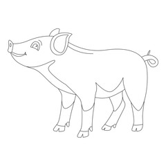 funny pig, vector illustration,  lining draw, side
