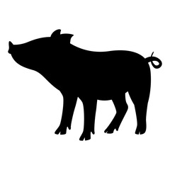 funny pig, vector illustration,  black silhouette, side