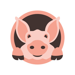 face funny pig, vector illustration,  flat style, front