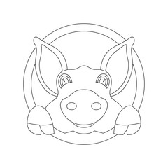 face funny pig, vector illustration,  lining draw,  front
