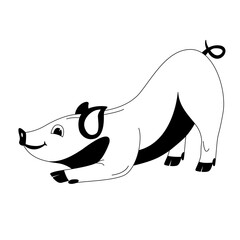funny pig, vector illustration,  lining draw, side