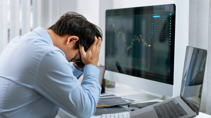 Financial concept an amateur trader failed of the investment losing his fund due to a wrong...