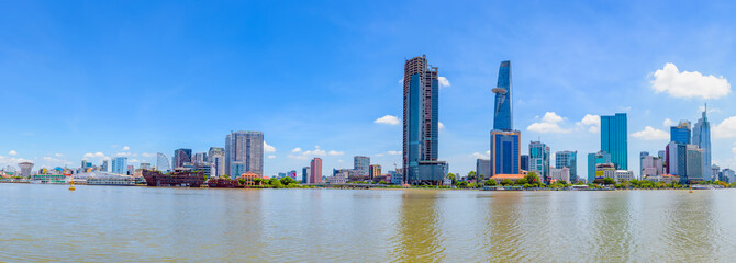 Fototapeta na wymiar Panorama of Hochiminh city beside Saigon river, Vietnam