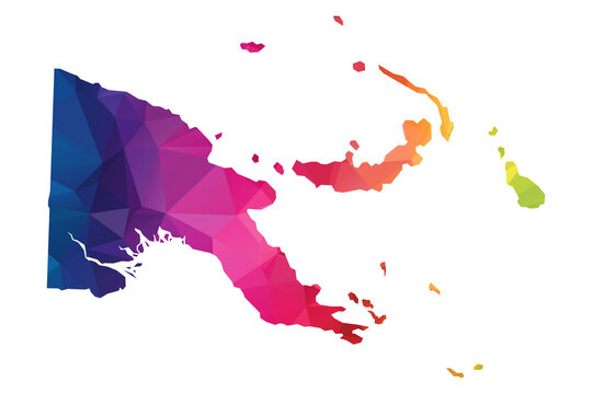 Abstract Polygon Map - Vector Illustration Low Poly Color Rainbow Papua New Guinea Map Of  Isolated. Vector Illustration Eps10.