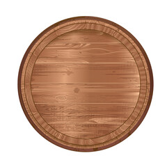 the top of the antique barrel is made of light wood with a texture. Isolated on a white background