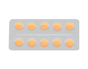 flat round yellow pills in package isolated on white background. drug mockup. advertising of medicines. first aid kit. vector flat.