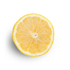 Fresh sicilian lemon half slice isolated on white background. Top view